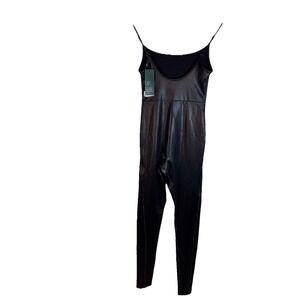 XXS Black Pleather-Like Jumpsuit with Adjustable Straps – Polyester‎ Blend XXS